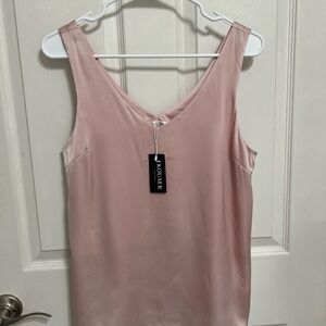 Women’s Pink Satin V-neck Tank Top, Size Small